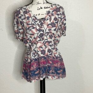 545- Verse NWT White Pink & Purple Floral Boho Top, Size Medium